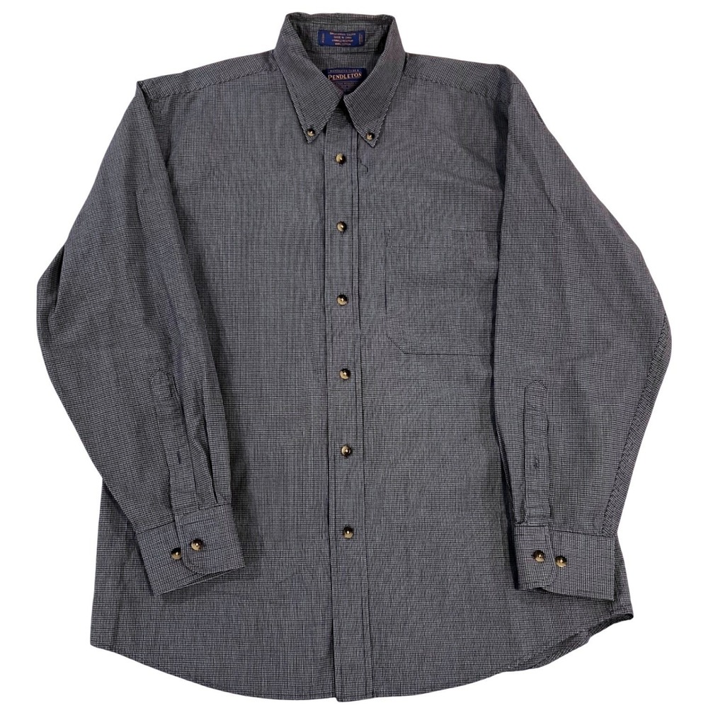 Pendleton Broadway Cloth Mens Medium Blue Micro Check Button Down Shirt Cotton